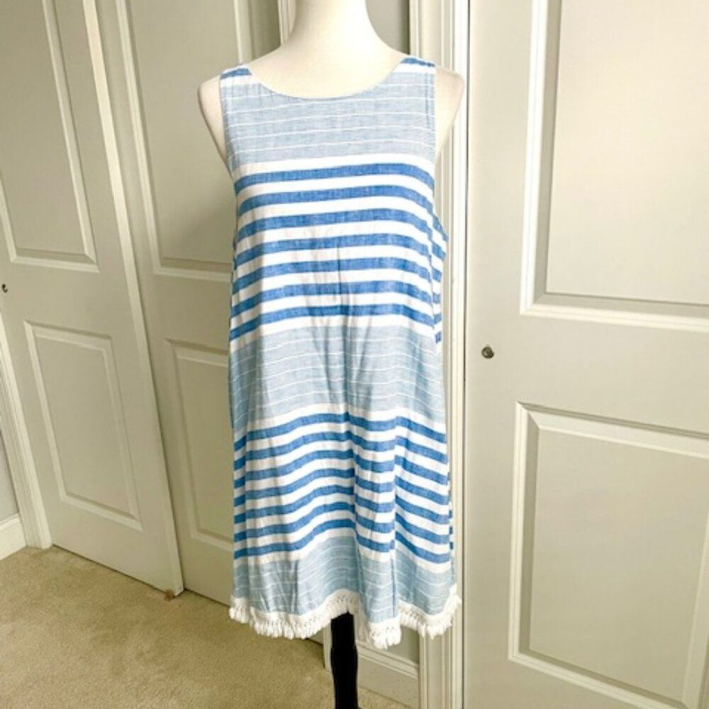Vineyard Vines Sleeveless Blue Stripe Tassel Beach Vacation Resortwear Dress 14
